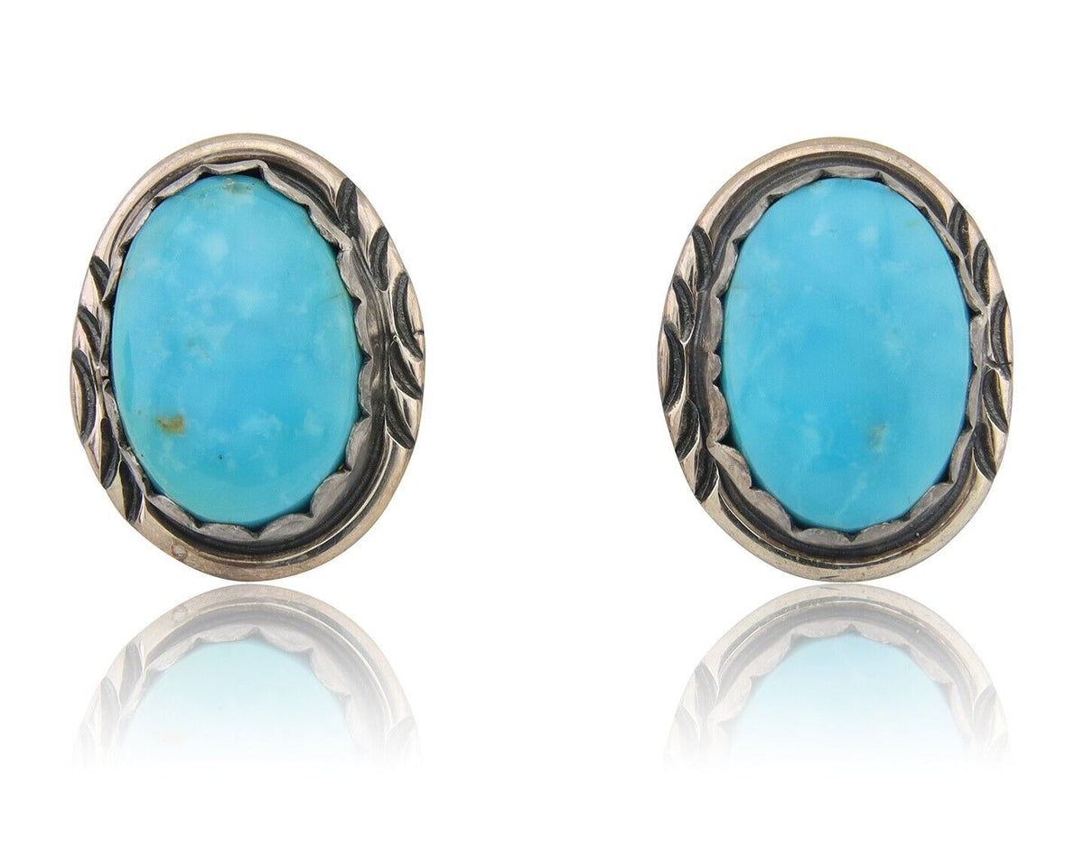 Navajo Earrings 925 Blue Kingman Turquoise Native American Artist C80s