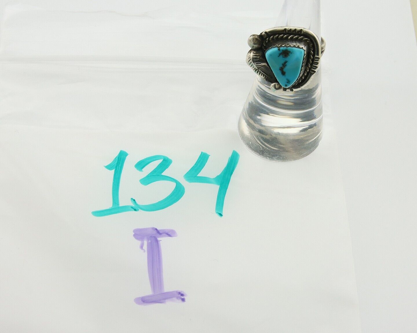 Navajo Ring 925 Sterling Natural Blue Turquoise Native Artist C.80's Size 5.25