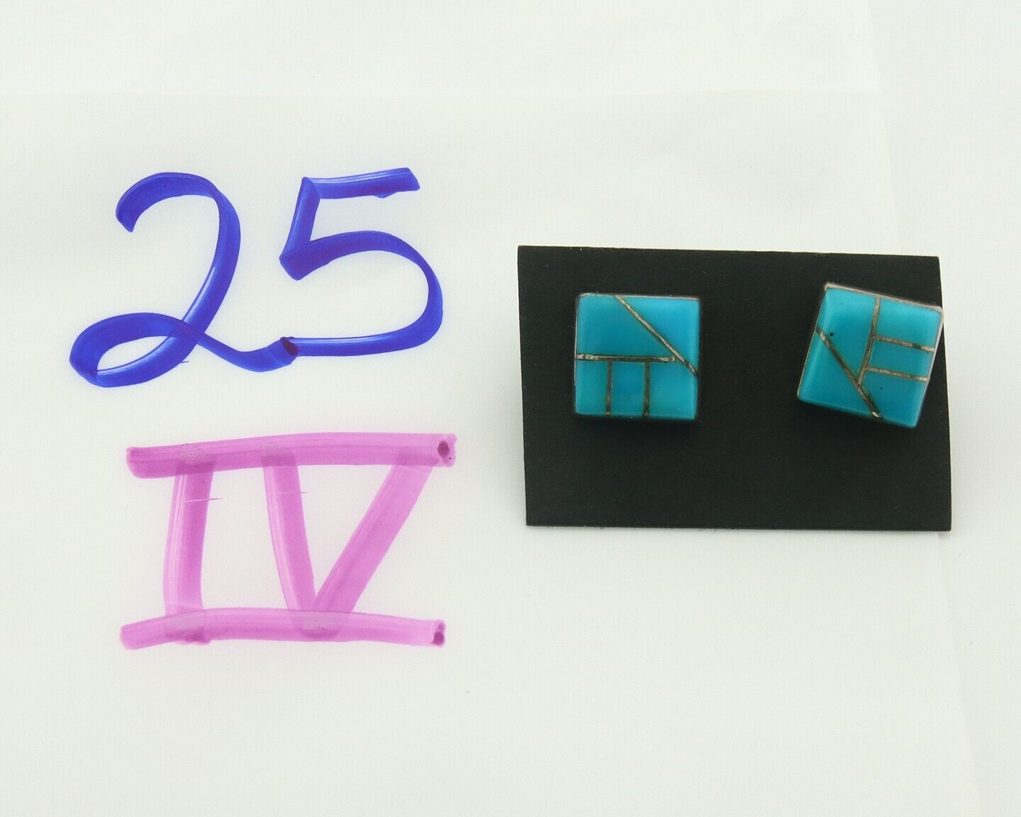 Navajo Earrings 925 Silver Natural Turquoise Artist Signed SM C.80's