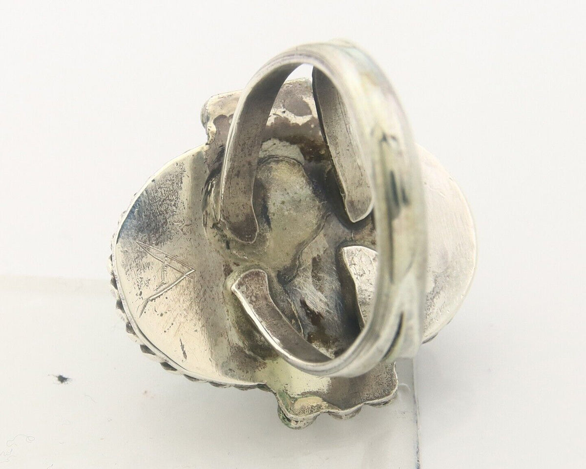 Navajo Ring 925 Sterling Turquoise Handmade Native Artist C.80's Size 7.5