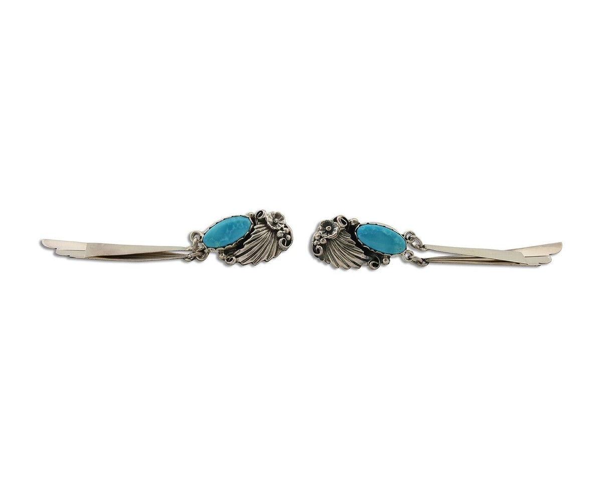 Navajo Dangle Earrings 925 Silver Natural Blue Turquoise Artist Signed M.S. C80s