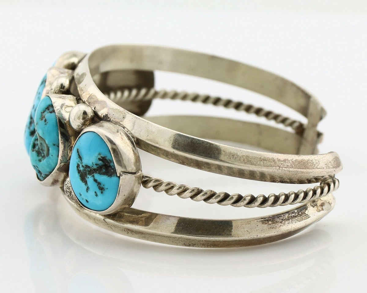 Navajo Bracelet 925 Silver Nugget Sleeping Beauty Turquoise Artist Signed JR C80