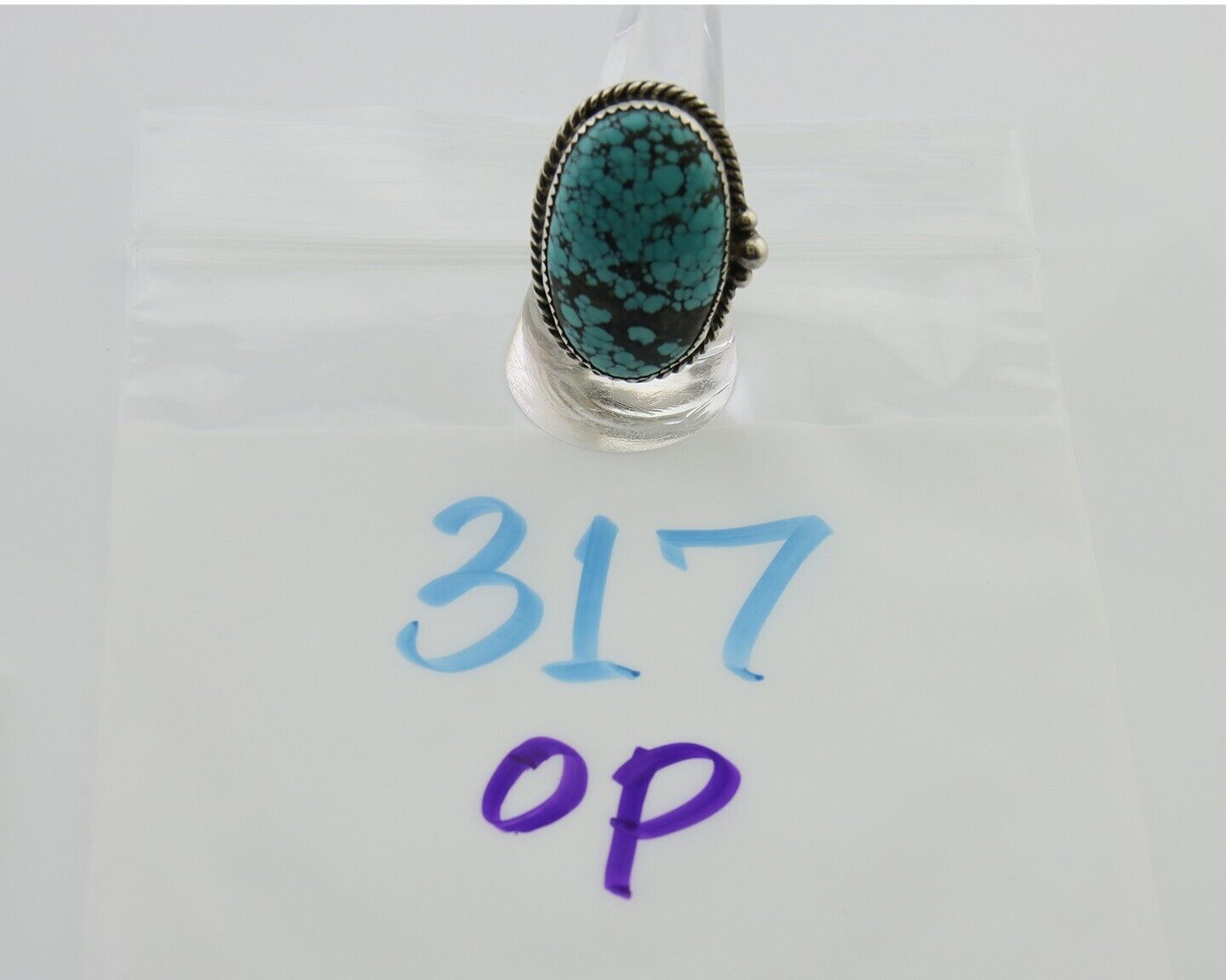 Navajo Handmade Ring 925 Silver Spiderweb Turquoise Native Artist C.80's
