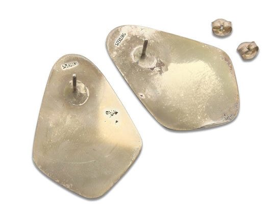 Navajo Earrings 925 Silver Handmade Natural Turquoise Native Artist C.80's