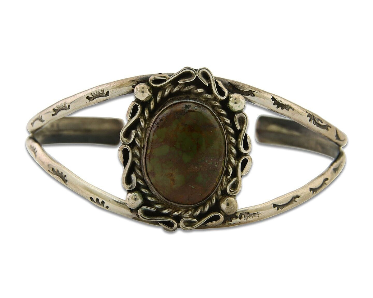 Navajo Bracelet 925 Silver Turquoise Cuff Artist Signed C.80's