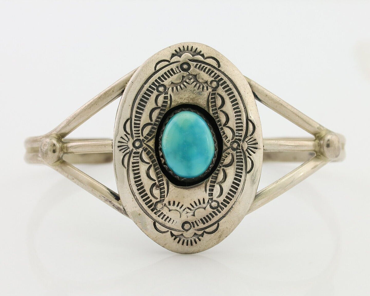 Navajo Bracelet 925 Silver Sleeping Beauty Turquoise Signed IHMJ C.80's
