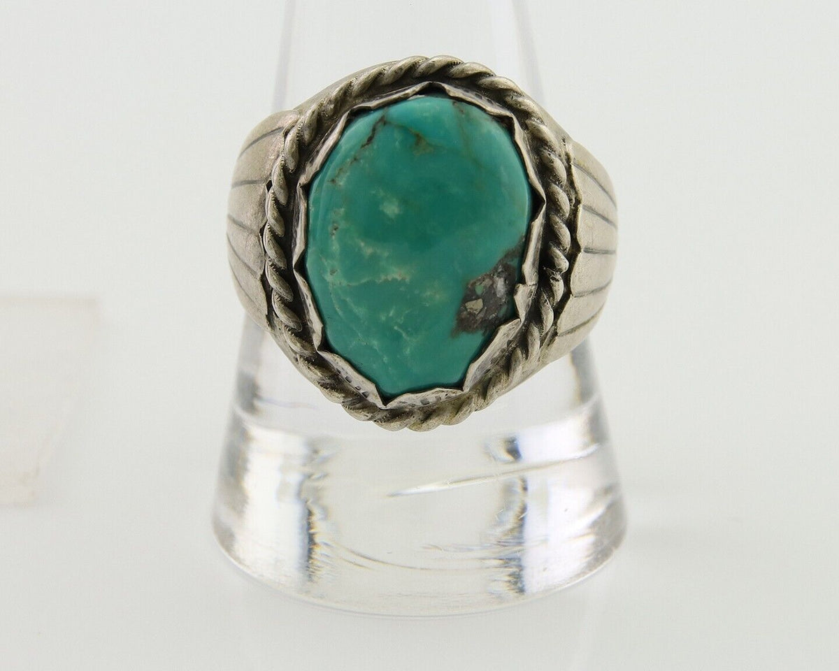 Navajo Hand Stamped Ring 925 Silver Arizona Turquoise Artist C.80's