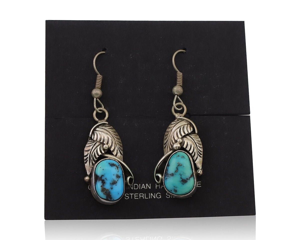 Navajo Handmade Earrings 925 Silver Natural Turquoise Native Artist C.80's