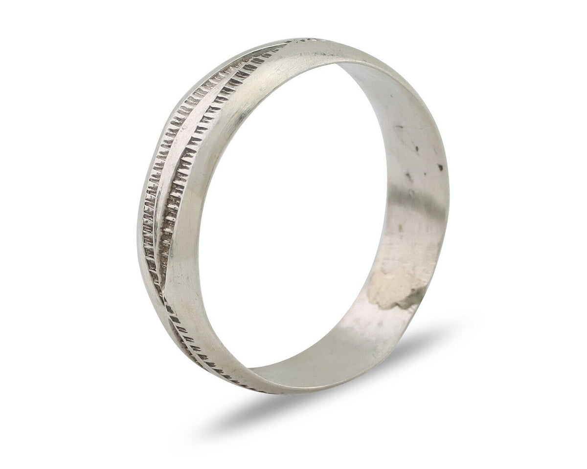 Navajo Hand Stamped Band 925 Silver 5.0 mm Signed Larry Chavez Size 6.0 C.80's