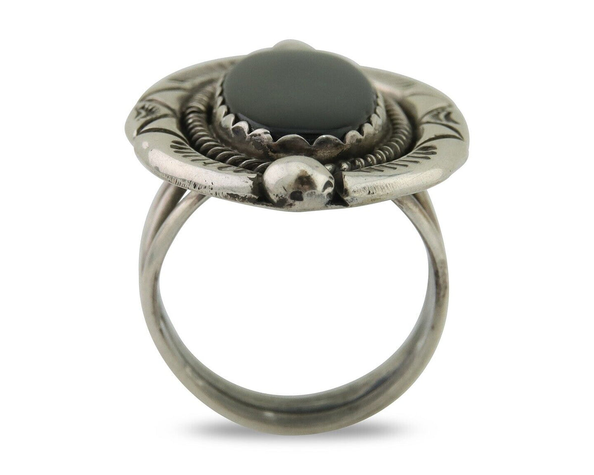 Navajo Ring 925 Silver Black Onyx Artist Signed V & N Edsitty C.80's