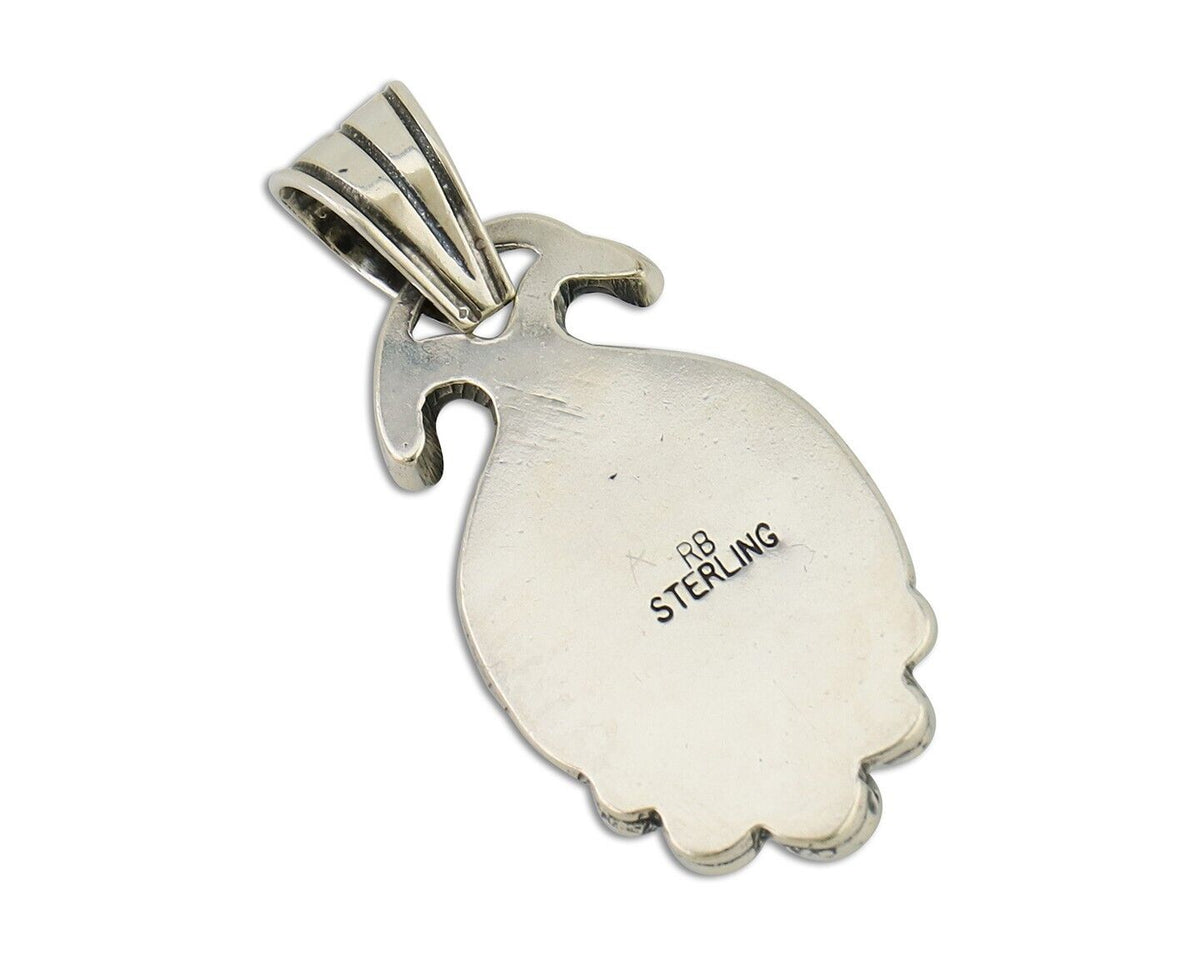 Navajo Pendant 925 Silver Natural Turquoise Artist Signed RB C.80's