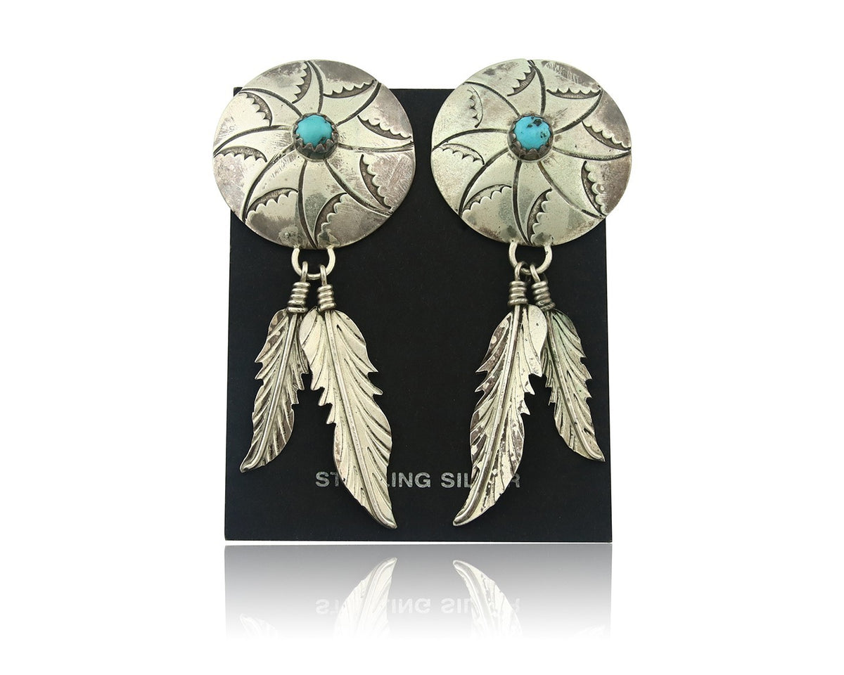 Navajo Earrings Sterling Silver Turquoise Vintage Dangle Signed Ramone