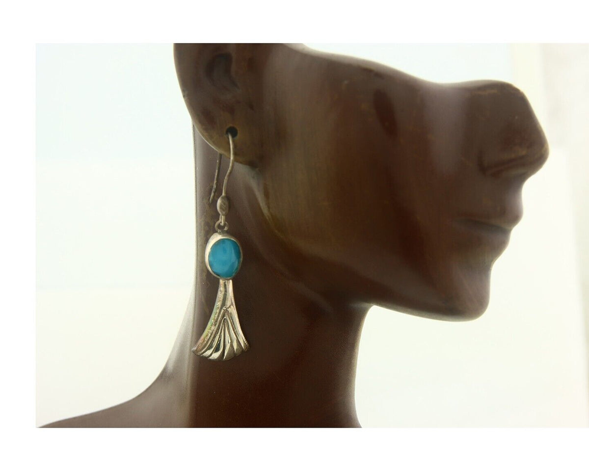 Navajo Earrings 925 Silver Natural Turquoise Native American Artist C.80's