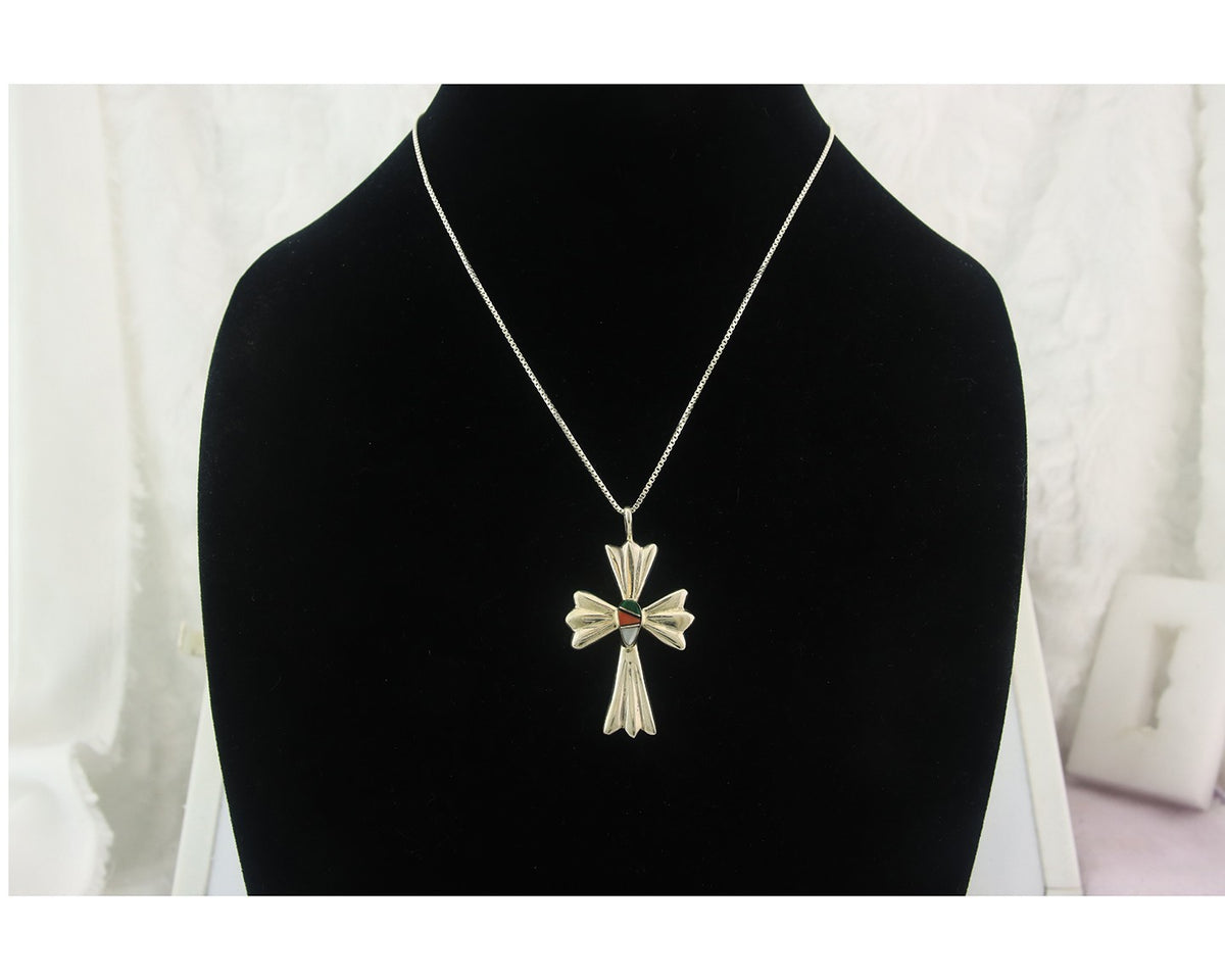 Navajo Cross Necklace Sterling Silver Authentic Natural Gemstones Signed M