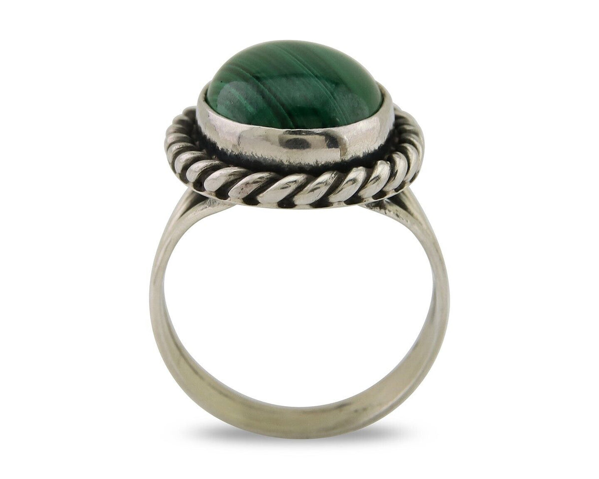 Navajo Ring 925 Silver Natural Malachite Native American Artist C.80's