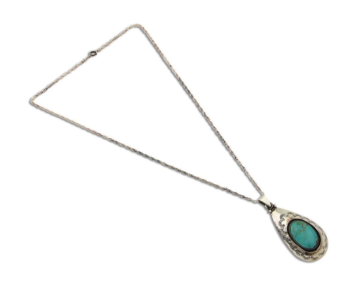 Navajo Necklace 925 Silver Natural Turquoise Artist Signed MC C.80's