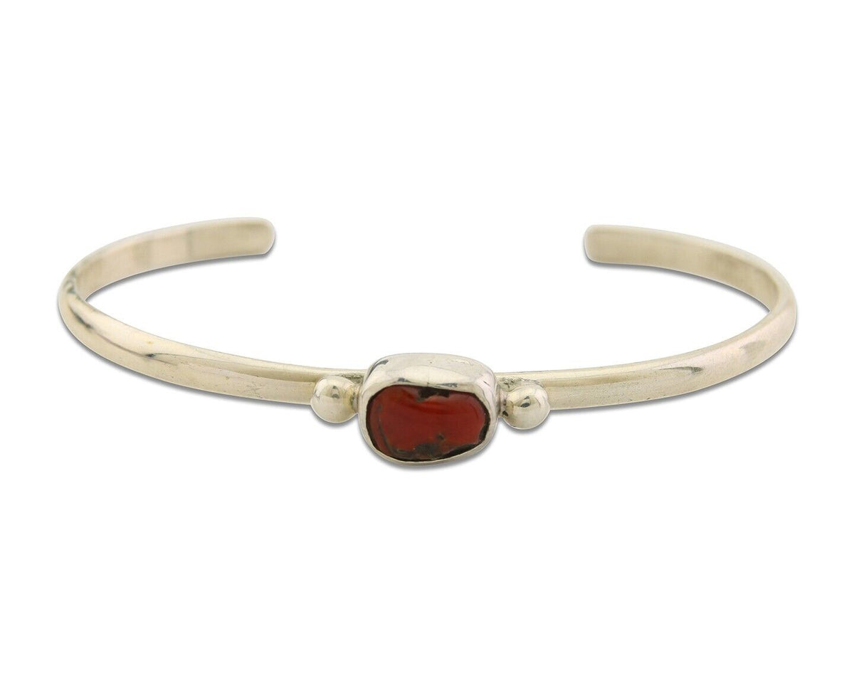 Navajo Bracelet .925 Silver Natural Red Coral Cuff Native American Artist C.80's