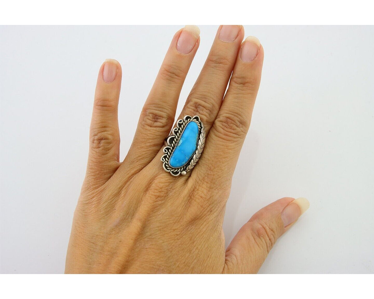 Navajo Ring .925 Sterling Blue Turquoise Artist Signed R Yazzie C.80's