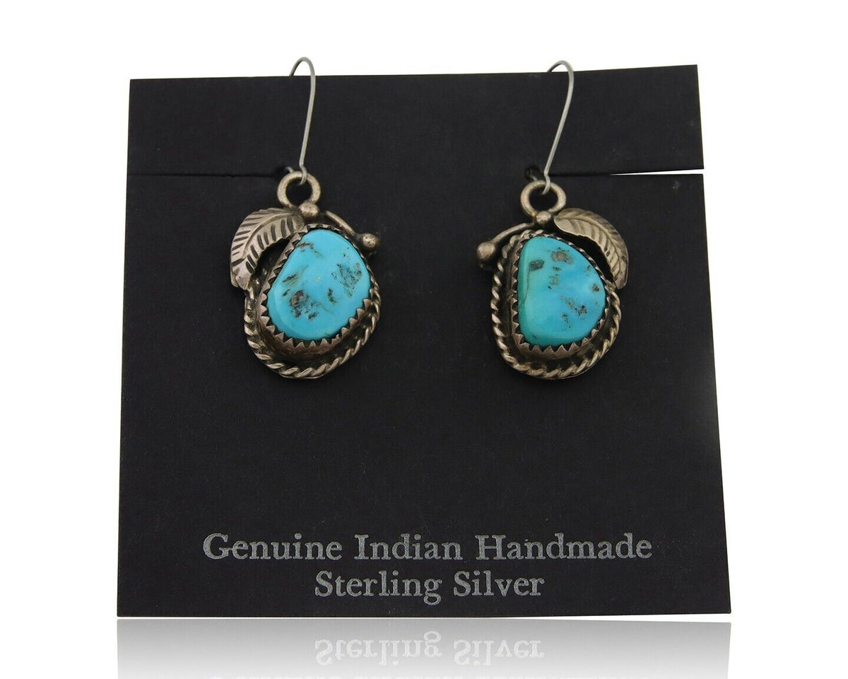 Navajo Dangle Earrings 925 Silver Natural Blue Turquoise Native Signed HS C.80's