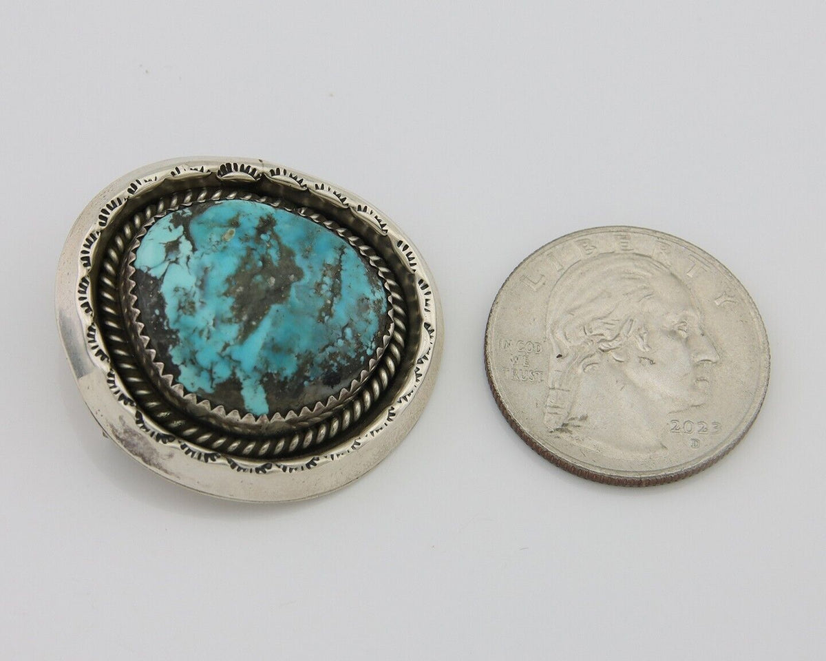 Navajo Pin 925 Silver Natural Blue Turquoise Artist Signed Hyson Craig C.80's