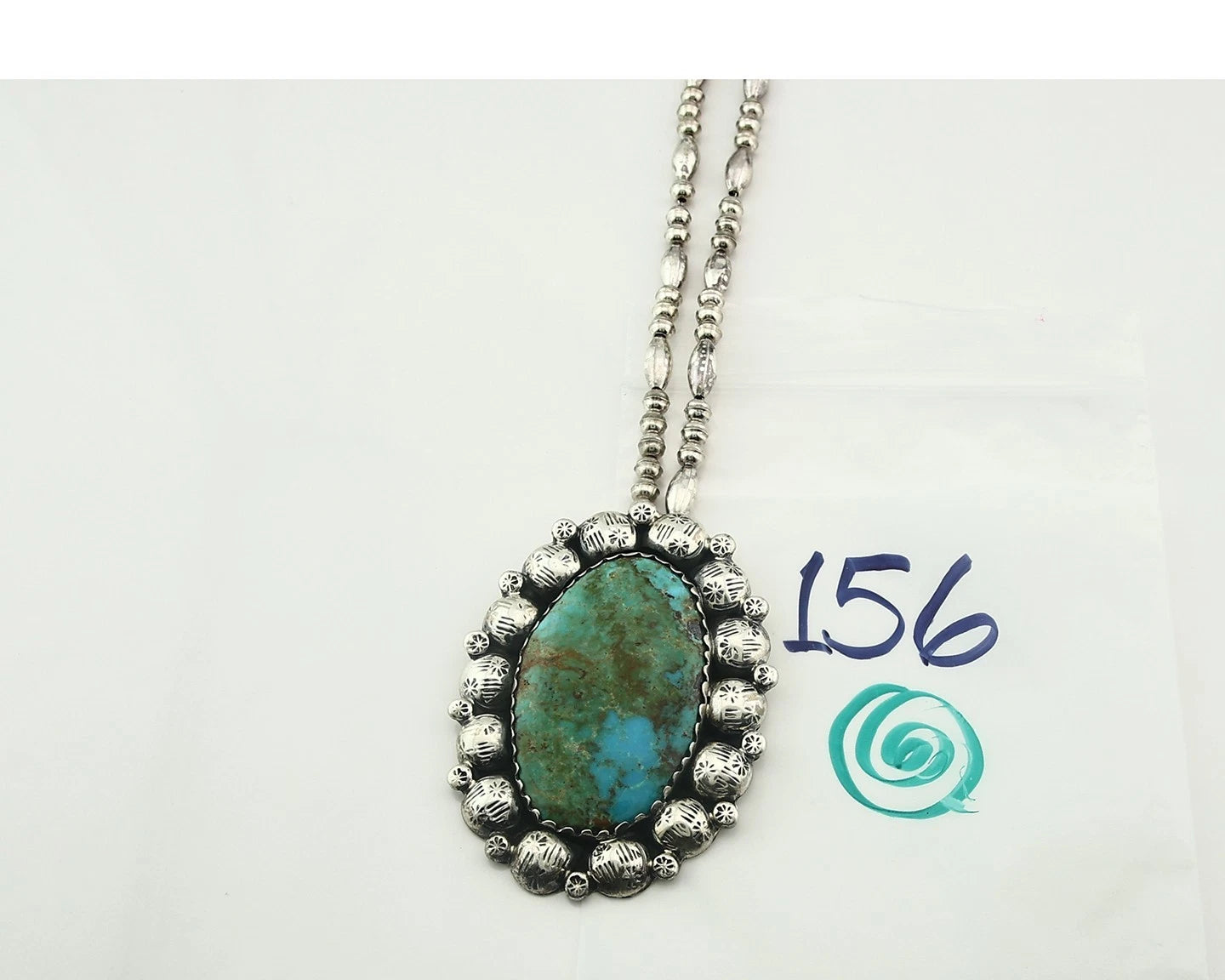 Navajo Bead Necklace Sterling Silver Natural Turquoise Signed Montoya