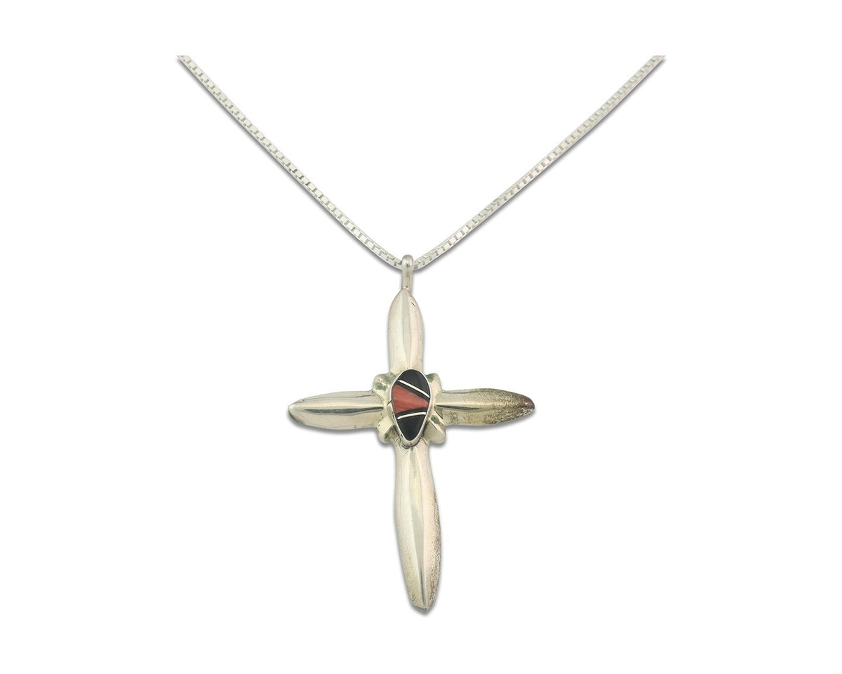 Navajo Cross Necklace Sterling Silver Authentic Natural Gemstones Signed M