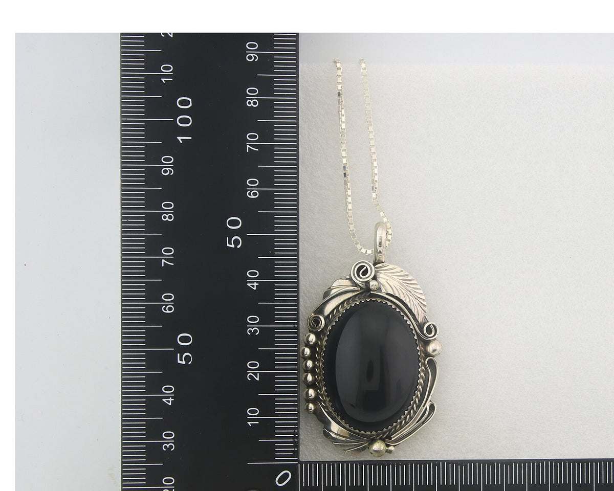 Navajo Sterling Silver Necklace Onyx Authentic Vintage Signed Justin Morris