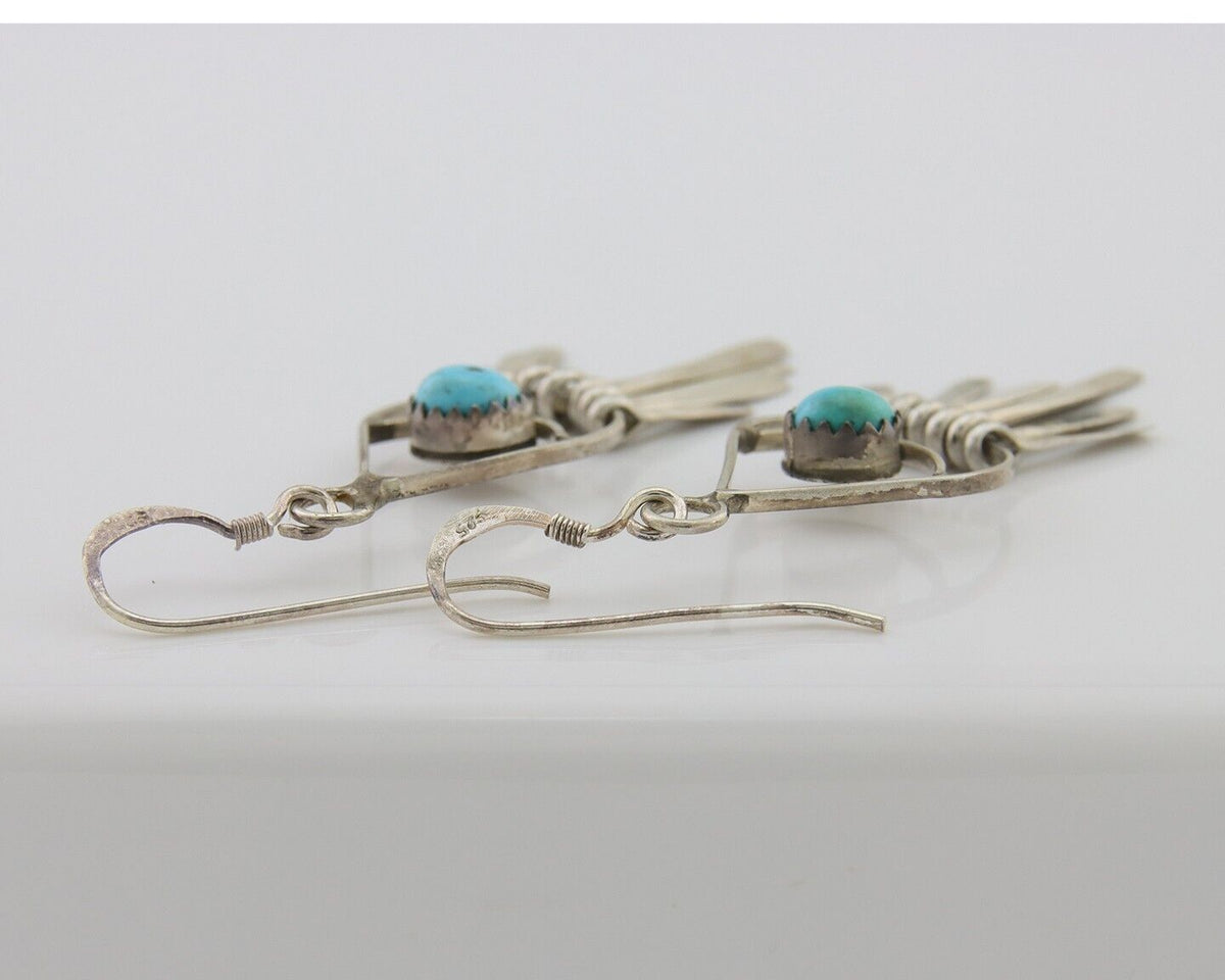 Navajo Dangle Earrings 925 Silver Natural Turquoise Artist Signed JB C.80's