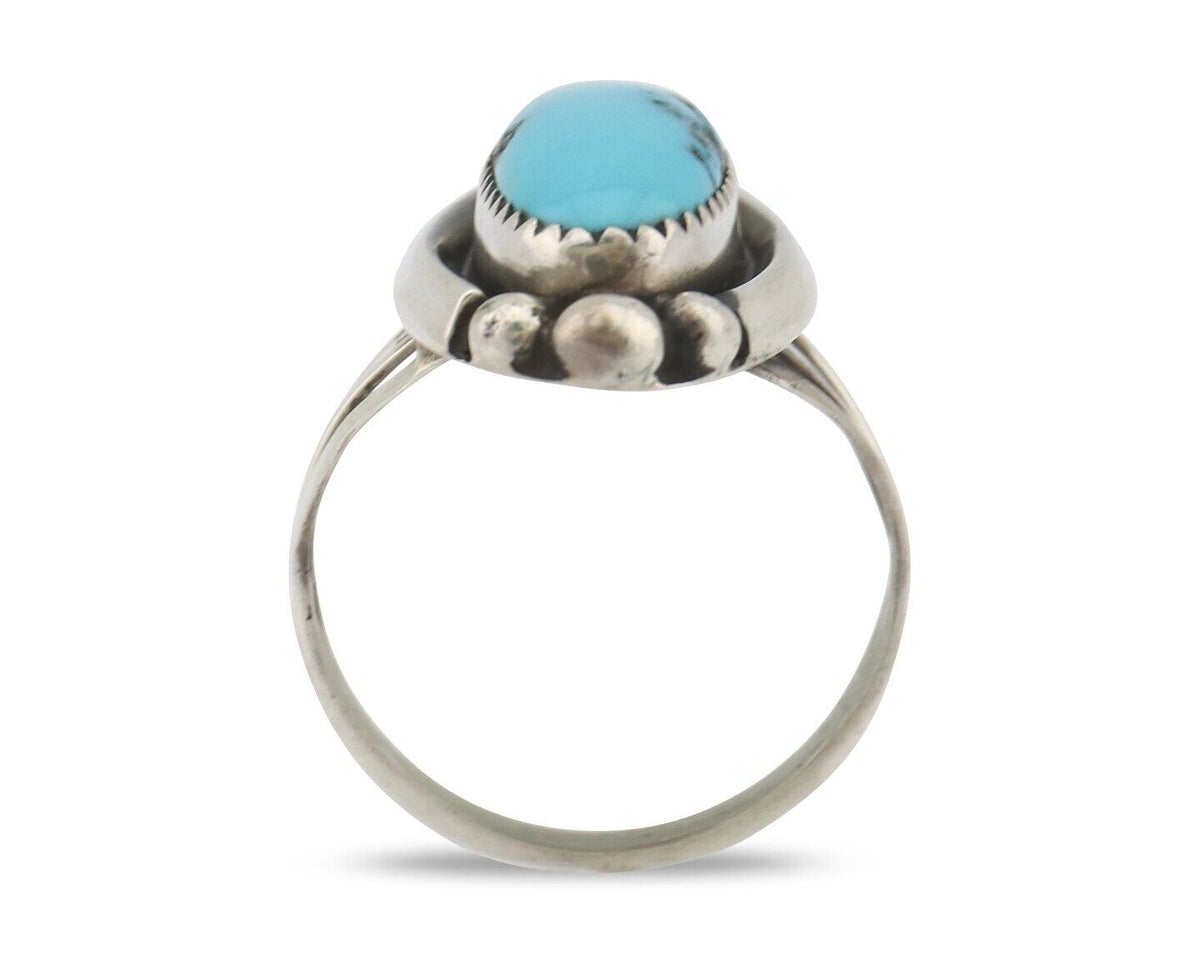 Navajo Ring .925 Silver Sleeping Beauty Turquoise Signed SkyStone Creations C80s