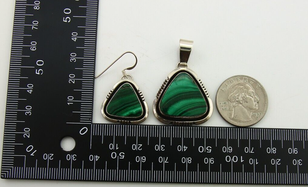 Navajo Pendant Earring Set 925 Silver Malachite Signed William Denetdale C80s