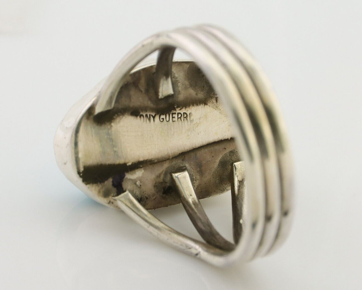 Navajo Ring 925 Silver Natural Blue Turquoise Signed Tony Guerro C.80's