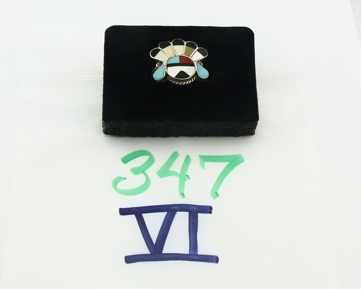 Vintage Zuni Ring 925 Sterling Silver Natural Gemstone Size 7.0