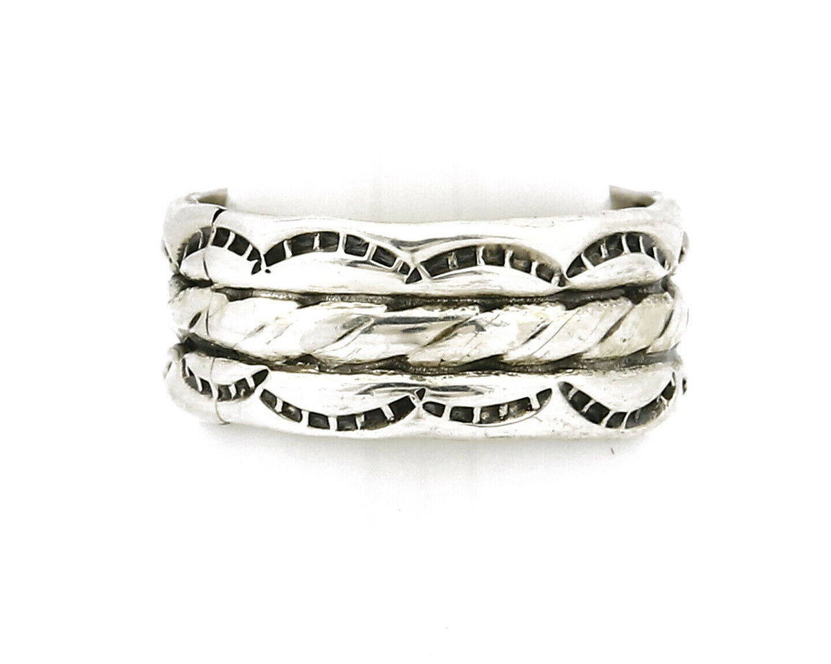 Navajo Ring .925 Silver Handmade Hand Stamped 3 Row Rope Band C.1980's