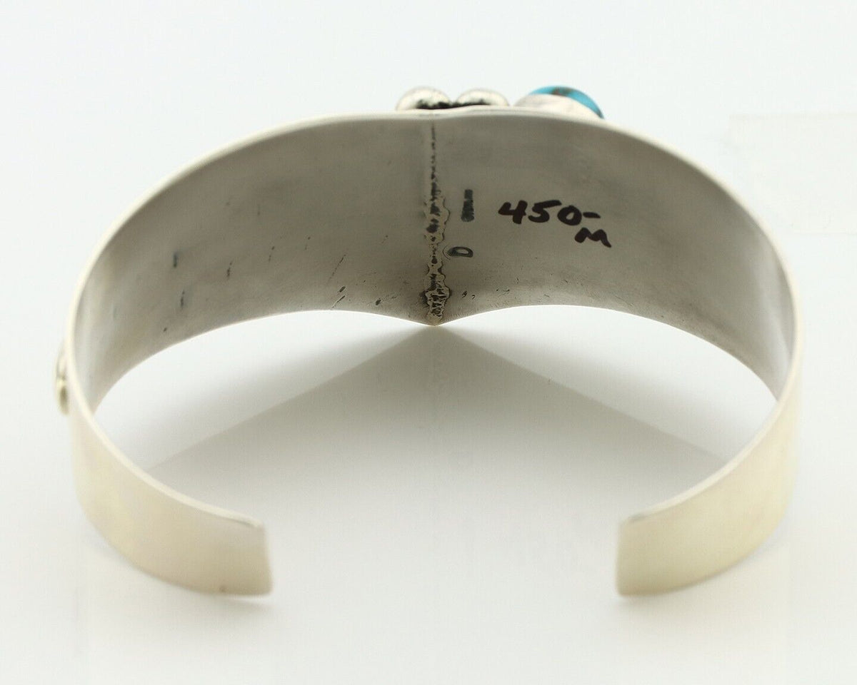 Navajo Bracelet 925 Silver Natural Blue Turquoise Signed David Zachary C.80's