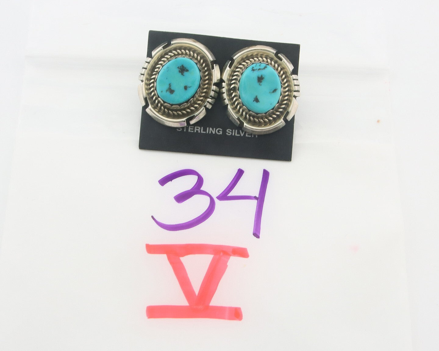 Navajo Earrings 925 Silver Natural Turquoise Native Signed Jon McCray C.80's