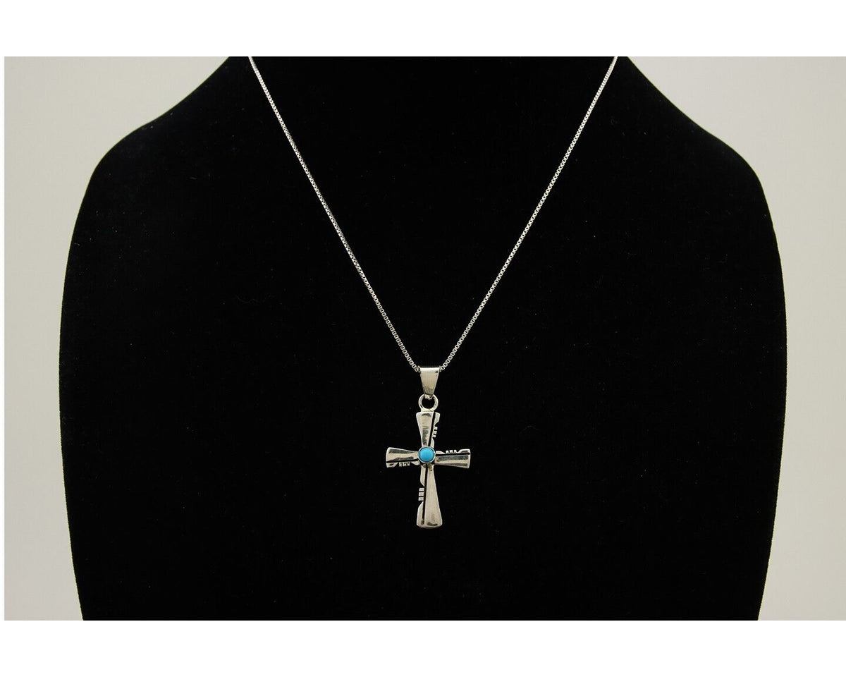 Navajo Necklace 925 Silver Natural Turquoise Native Artist Signed C.80's