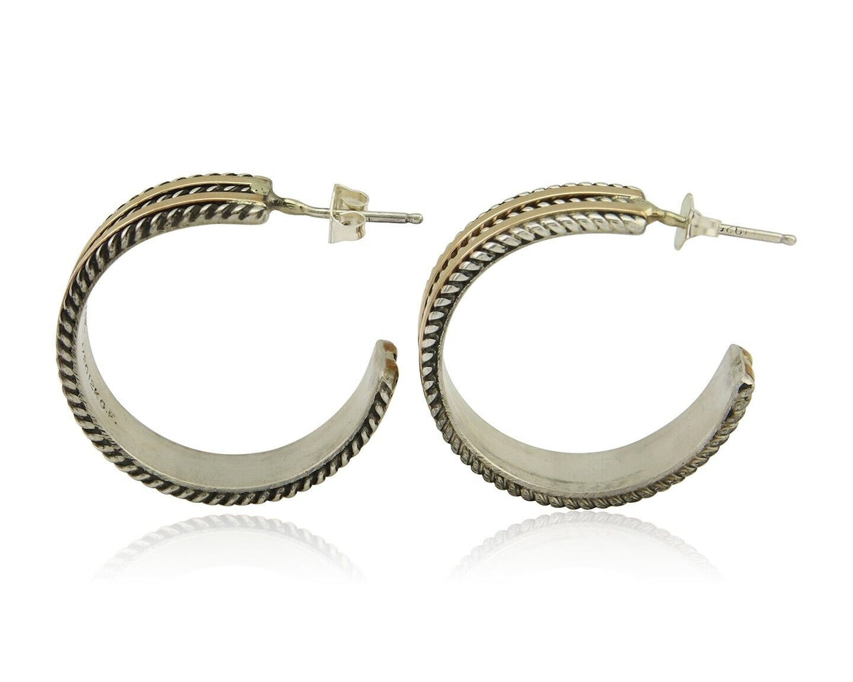 Navajo Earrings 925 Silver & Gold Handmade Artist Signed Tom Hawk C.80's