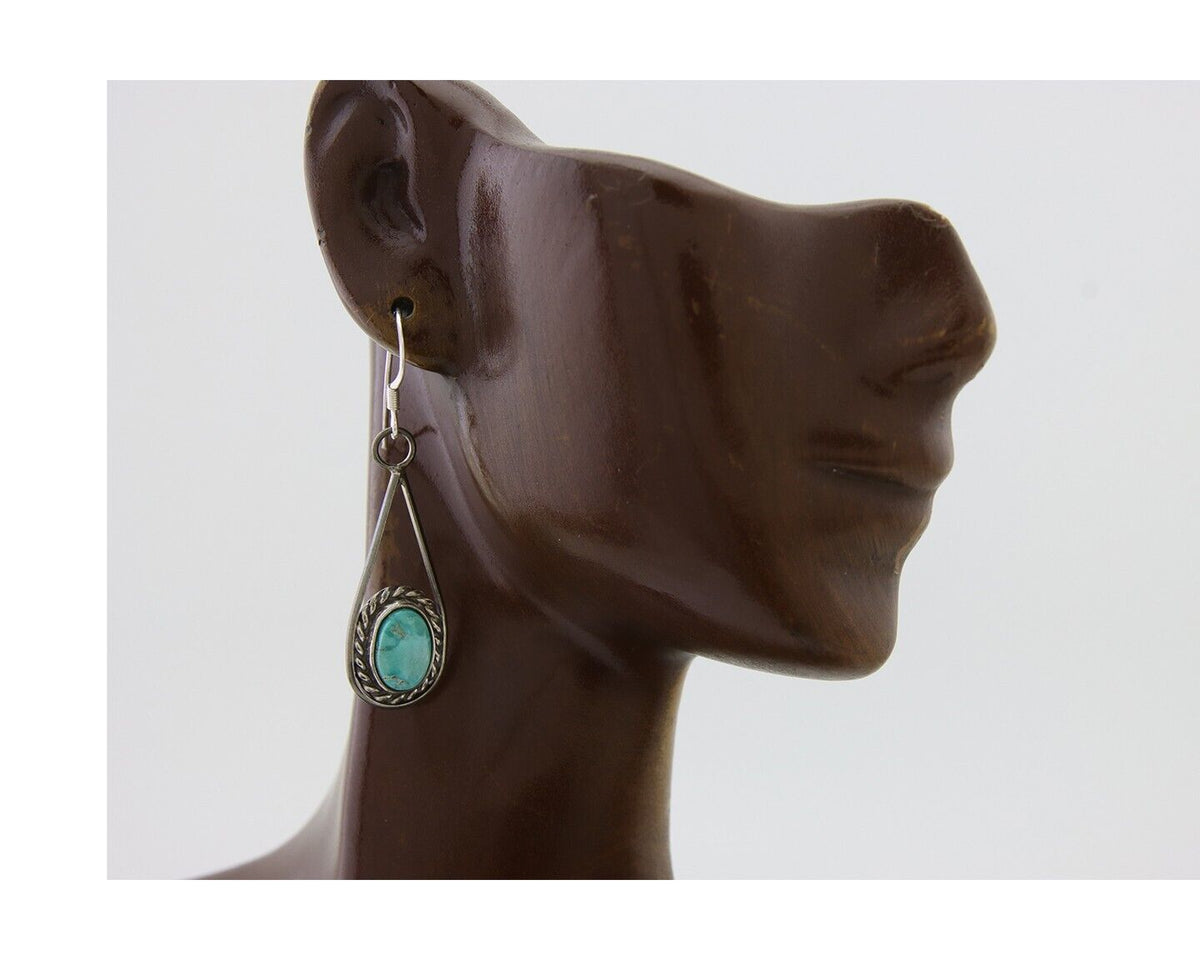 Navajo Dangle Earrings 925 Silver Natural Turquoise Native American Artist C.80s