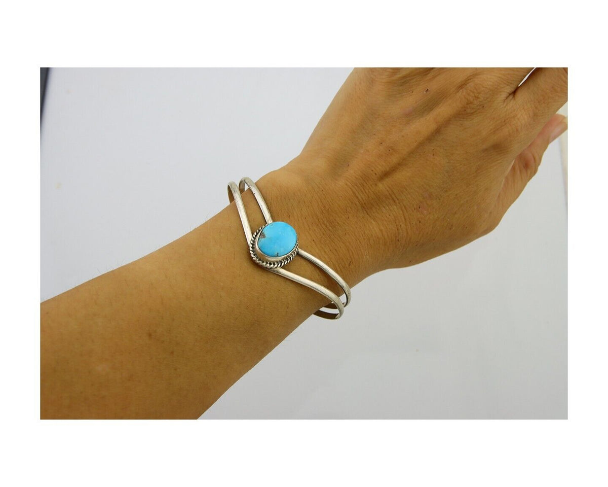 Navajo Bracelet 925 Silver Cuff Turquoise Handmade Artist Signed MC C.80's