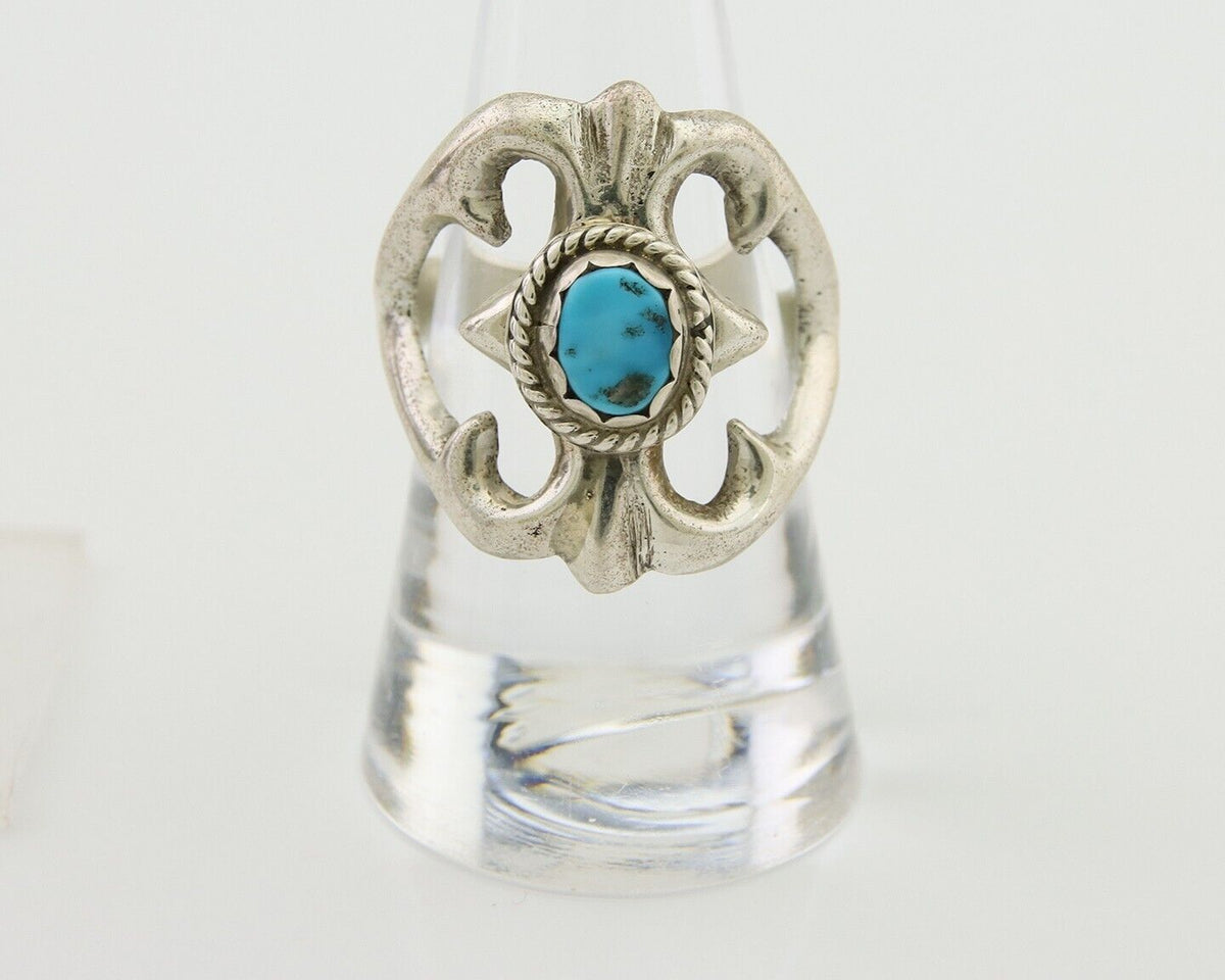 Navajo Sand Cast Ring 925 Silver Sleeping Beauty Turquoise Artist C.80's