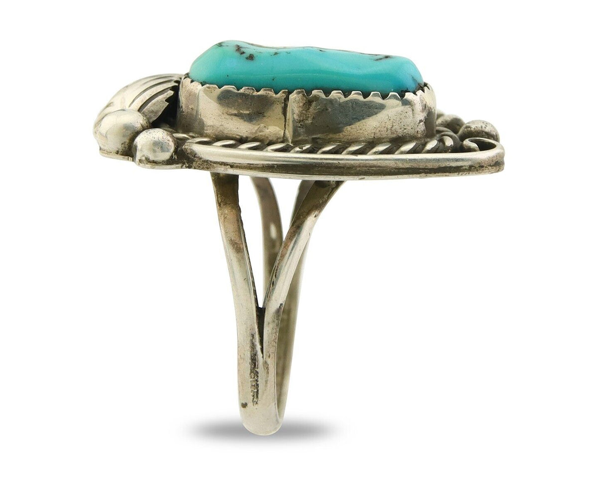 Navajo Ring 925 Sterling Natural Blue Turquoise Native Artist C.80's Size 7.5