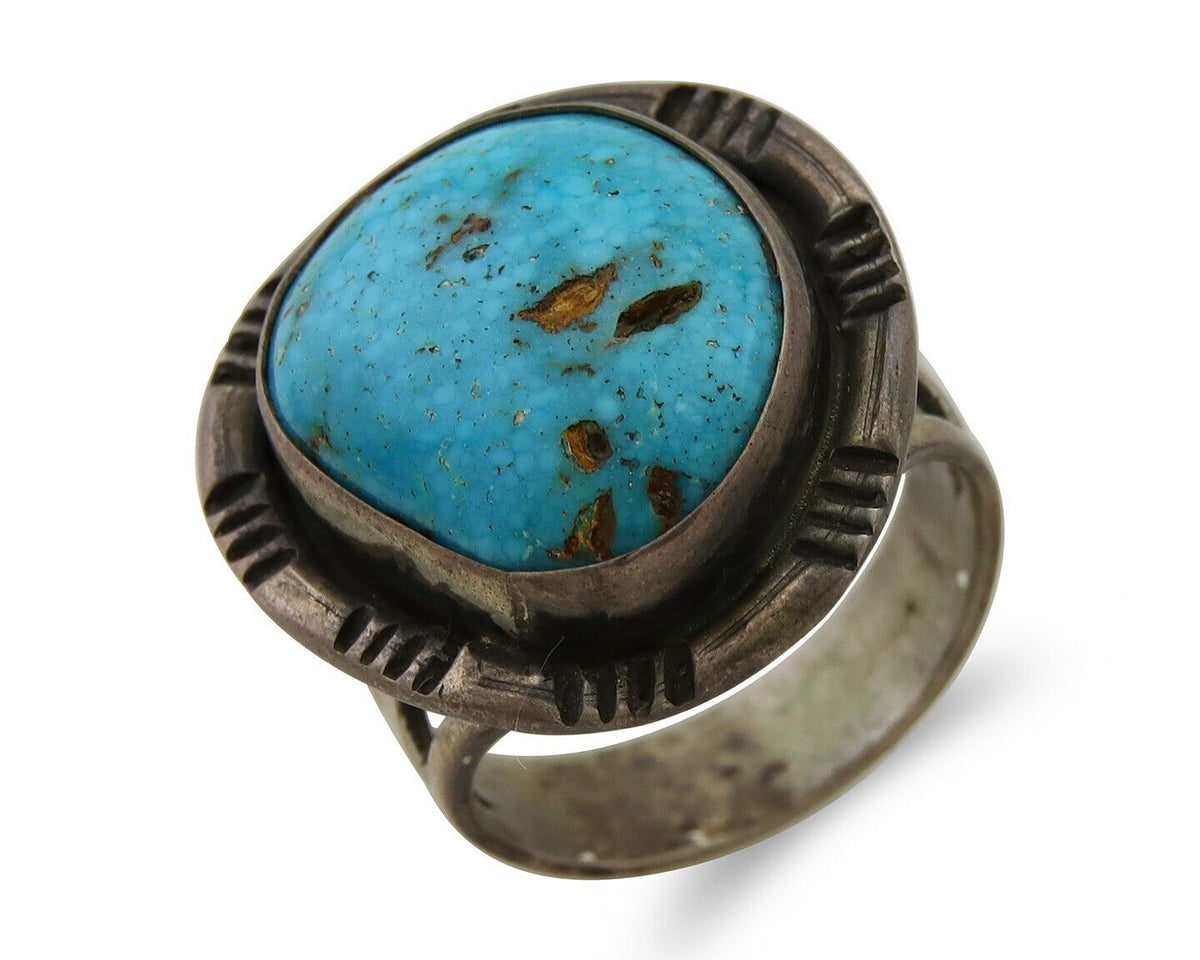 Navajo Ring 925 Sterling Silver Turquoise Native American Artist C.80's