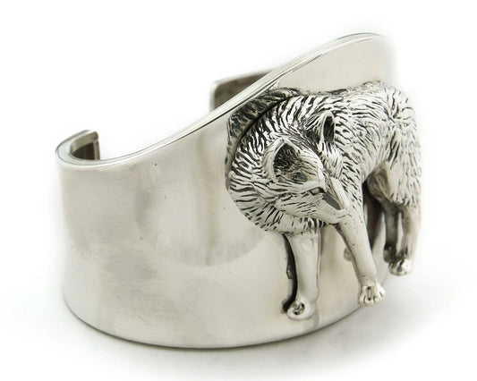 Navajo Cuff Bracelet Sterling Silver Wolf Vintage Signed Carol Felley