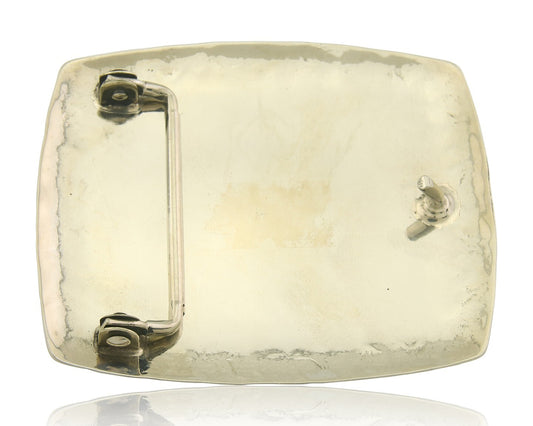 Navajo Belt Buckle .999 Nickel Agate Native Artist Handmade 2.5 x 3.0 in C.80s