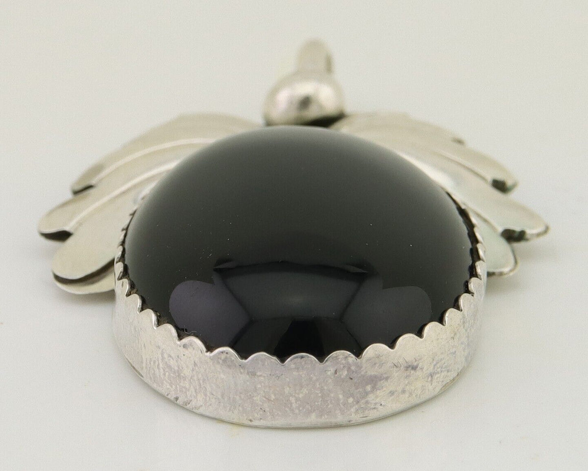 Navajo Pendant 925 Silver Onyx Native Artist Signed NS C.80's