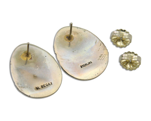 Navajo Earrings 925 Silver Natural Turquoise Artist Signed M Begay C80s