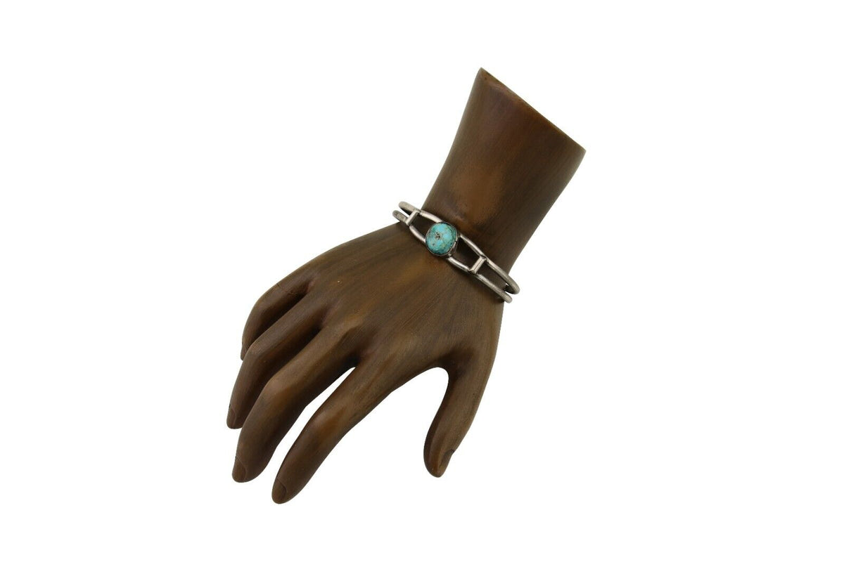 Navajo Hand Stamped Cuff Bracelet Turquoise 925 Silver Native American Artist