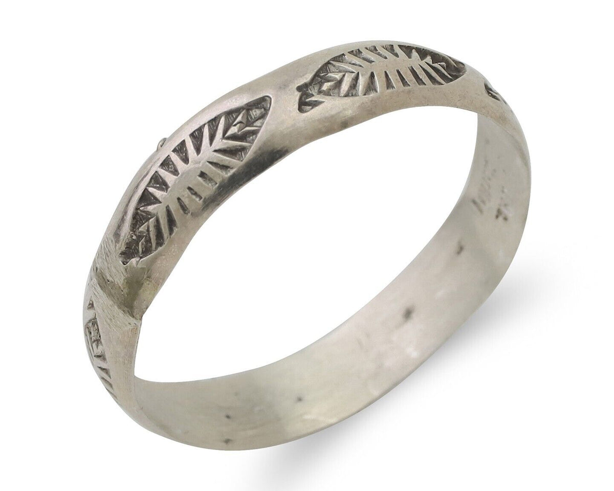 Navajo Hand Stamped Band 925 Silver 5.0 mm Signed Larry Chavez Size 12 C.80's