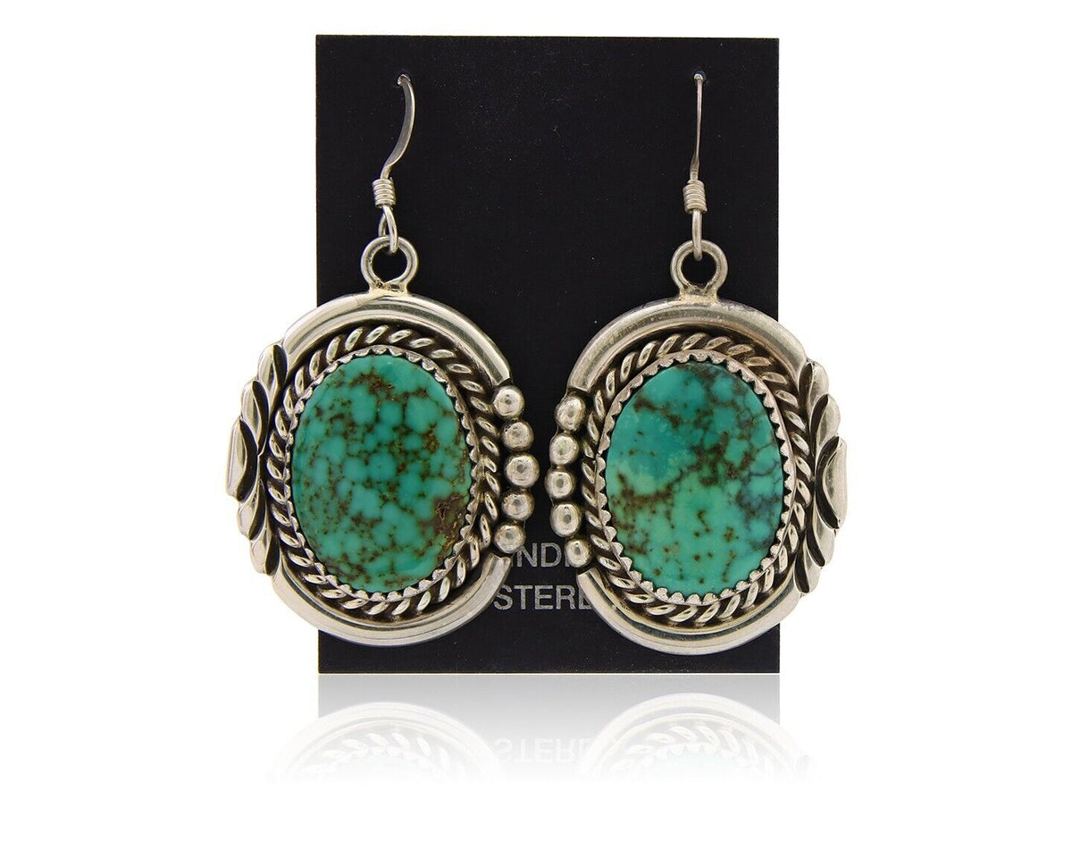 Navajo Earrings 925 Silver Dangle Natural Spiderweb Turquoise Native Artist C80s