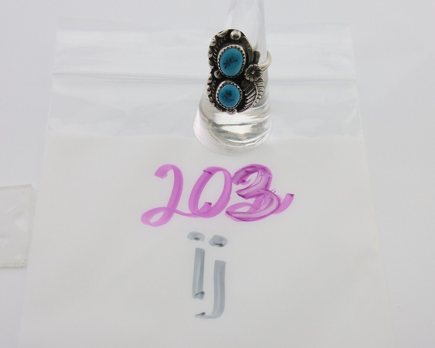 Navajo Ring 925 Silver Natural Blue Turquoise Artist Signed SC C.80's Size 7.0